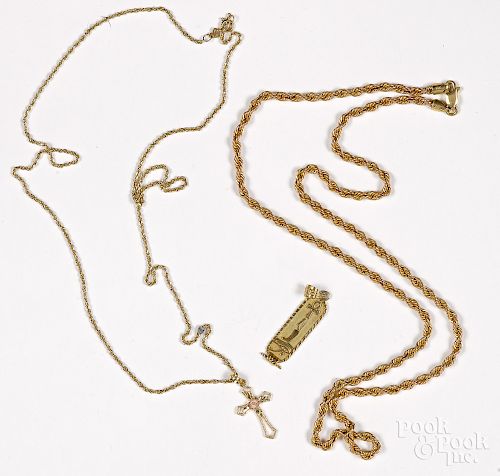 Two 14K yellow gold necklaces, etc.