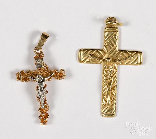 Two 18K gold crucifixes