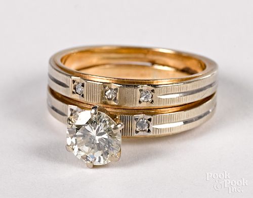 14K yellow gold double-band diamond ring