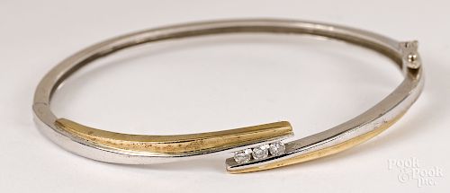 14K white gold two-tone diamond bangle bracelet