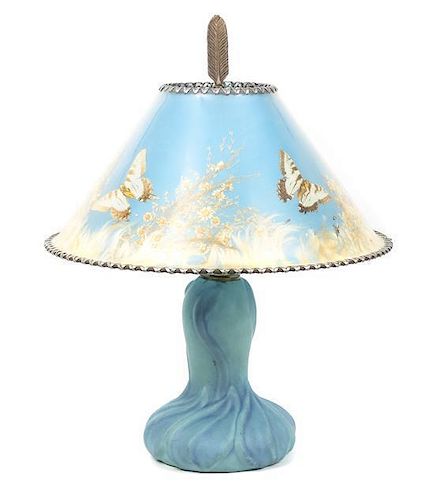 A Van Briggle Pottery Table Lamp, Height overall 19 1/2 inches.