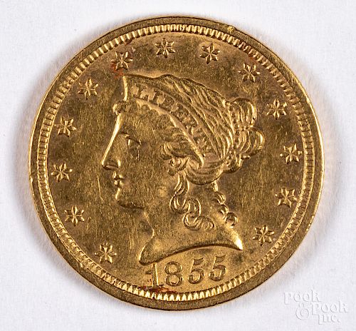 1855 Liberty Head two and a half dollar gold coin