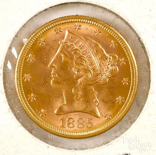 1885-S Liberty Head five dollar gold coin.