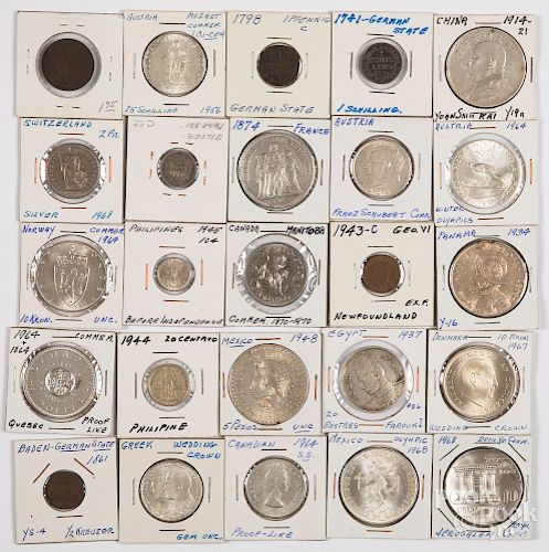 Group of mostly silver foreign coins.