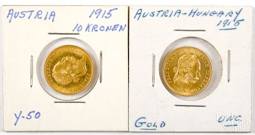 Two Austria Ducat gold coins.