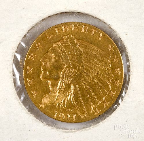 1911 Indian Head two and a half dollar gold coin.
