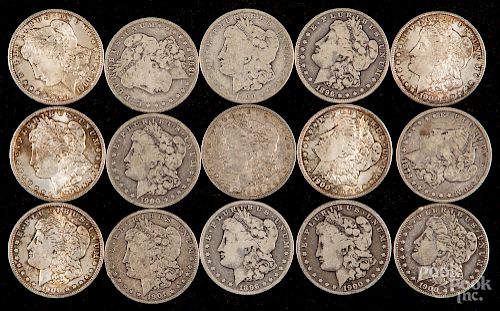 Fifteen Morgan silver dollars.