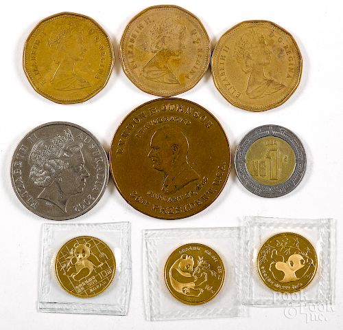 Three Chinese fine gold panda coins, etc.