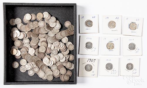 Collection of silver dimes, etc.