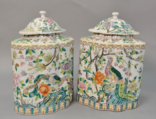Pair of contemporary Chinese style covered jars. ht. 13 1/2in.