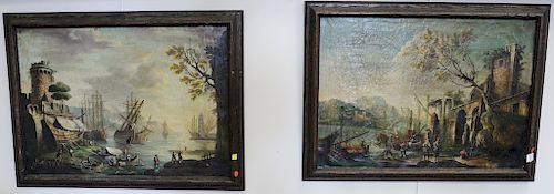 Pair of Continental harbor scenes, 19th century or earlier, signed M. Rosi? 19 3/4" x 27 1/2" Provenance: From an estate in Lloyd Ha...