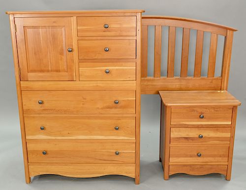 Richardson cherry three piece bedroom set including a queen headboard, chest, and night table. ht. 58 in., wd. 41 1/2 in.