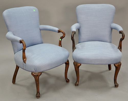 Pair of Queen Anne style open armchairs. ht. 35 1/2 in.