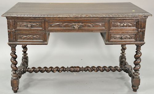 Oak desk. ht. 30 in., top: 27" x 50" Provenance: From an estate in Lloyd Harbor, Long Island, New York