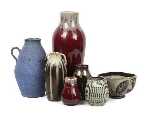 A Group of Continental Pottery Vases, Height of tallest 12 3/4 inches.