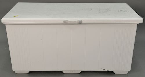 Fiberglass lift top chest and canvas cover. ht. 26 in., top: 26" x 53"