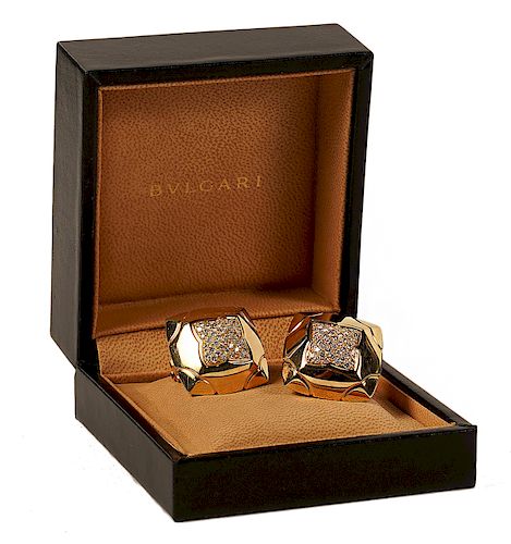 Pr. Bvlgari 18Kt. Gold & Pave Diamond Earrings