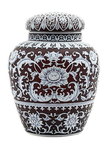 * A Thomas Webb & Sons Cameo Glass Jar and Cover Height 11 1/2 inches.