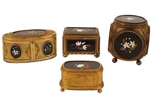 4 Pietra Dura & Gilt Bronze Boxes