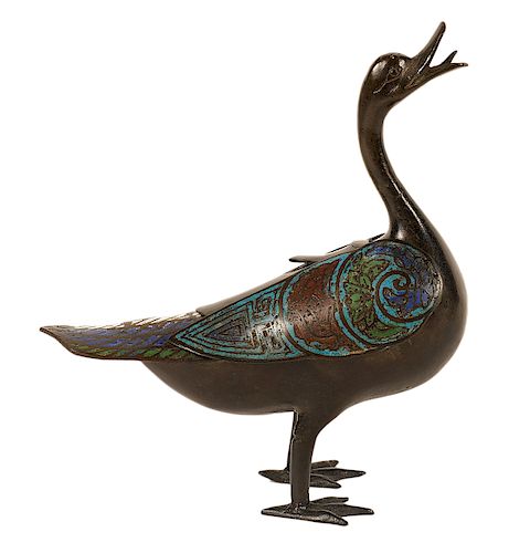 18th Ct. Chinese Bronze Cloisonne Enamel Duck Censer