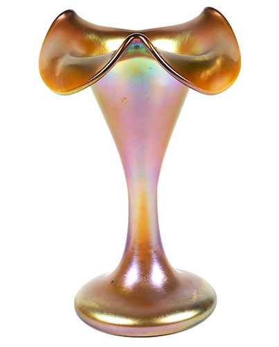 Quezal Gold Iridescent Trumpet Vase