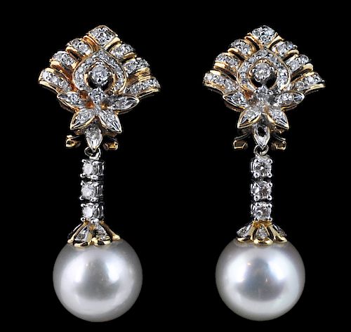 18Kt. Gold, Pearl & Diamond Articulated Earrings
