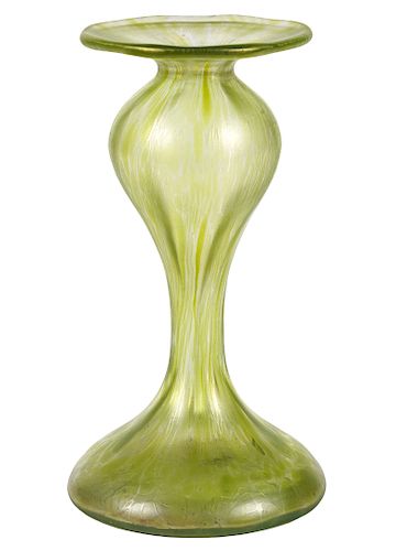 Loetz Green Iridescent Art Glass Candlestick