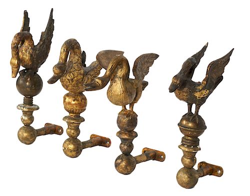 4 Italian Early 19th C. Carved Gilt Swan Sconces