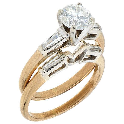 A diamond 14K yellow gold wedding ring set.  
