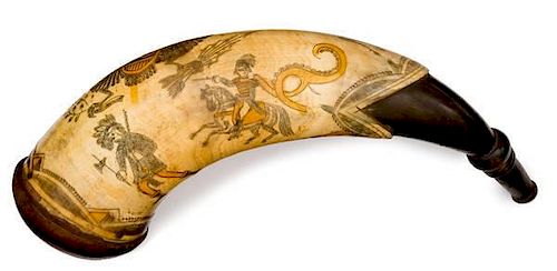 Engraved William Henry Harrison 1840 Campaign Powder Horn by Tansel 