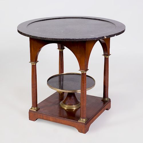 Continental Neoclassical Brass-Mounted Mahogany Center Table, Probably German