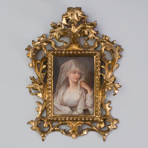 German Porcelain Plaque of a Veiled Woman, 'Pestalin', After Angelica Kaufmann