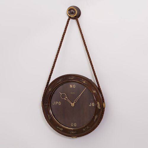 Modern Brass-Mounted Oak Zodiac Clock