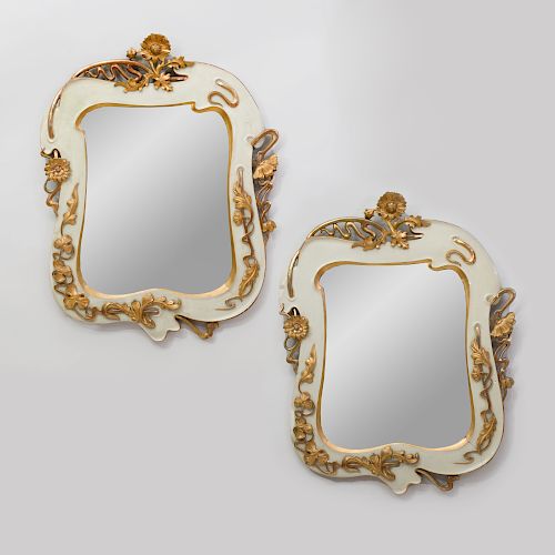 Pair of Danish Art Nouveau Painted and Parcel-Gilt Mirrors