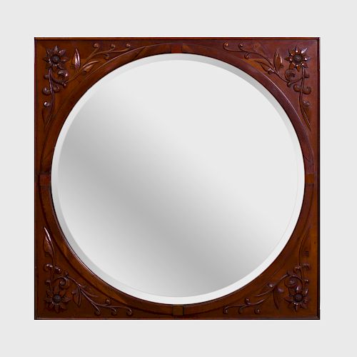Continental Carved Mahogany Mirror, Modern