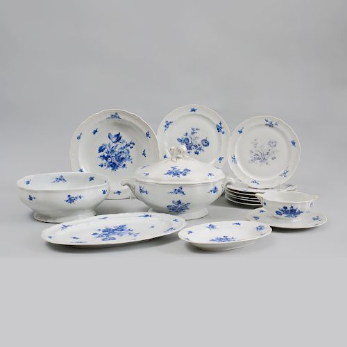 Limoges Blue and White Porcelain Fifty-Seven Piece Part Dinner Service 