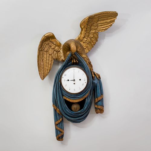Austrian Neoclassical Painted and Parcel-Gilt Eagle Clock, Vienna