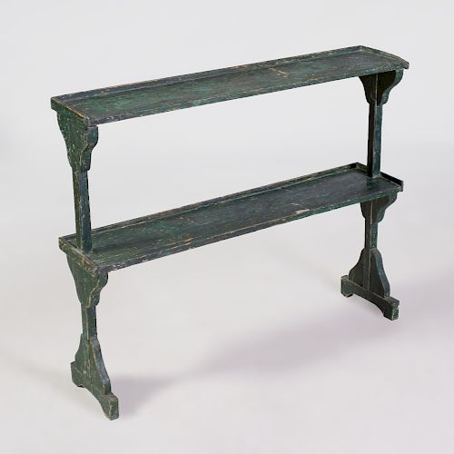 French Provincial Rustic Green Painted Étagère