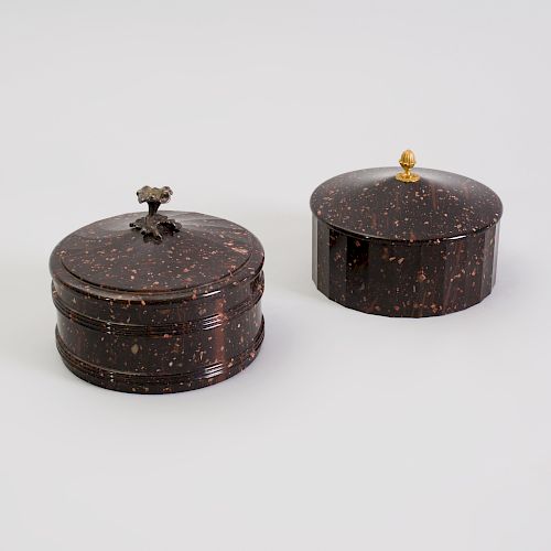 Two Swedish Porphyry Butter Boxes and Covers
