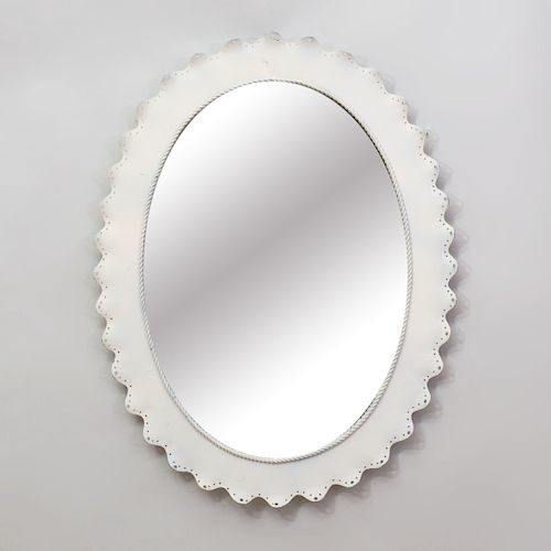 Pair of Modern White Painted Metal Oval Mirrors