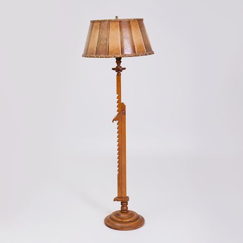 French Stained Oak Retractable Floor Lamp 