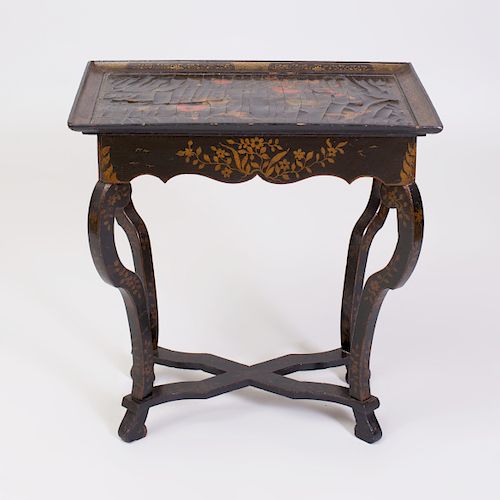 Continental Black Lacquer and Parcel-Gilt Side Table, Possibly Dutch