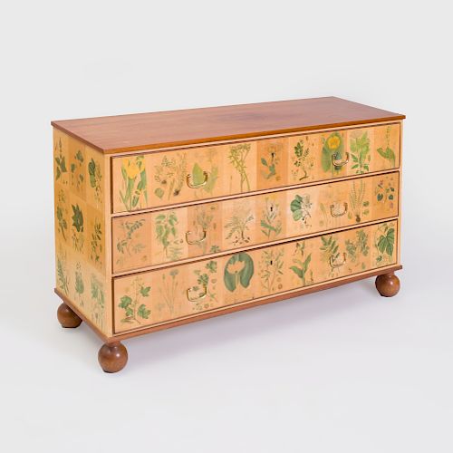 Josef Frank (1885-1967) "Flora" Printed Paper and Mahogany Chest of Drawers