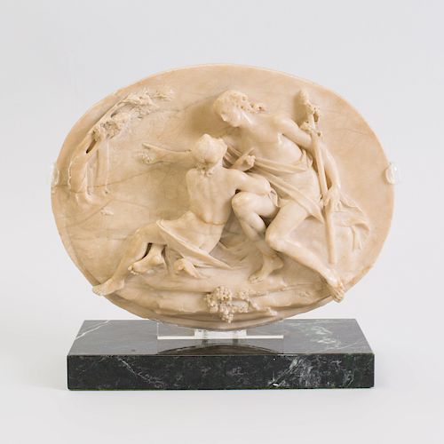Continental Baroque Relief Carved Alabaster Oval Plaque, Possibly Italian