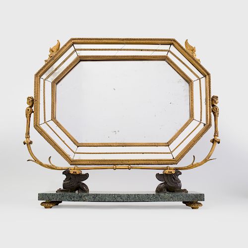 Unusual Regency Gilt and Patinated-Bronze-Mounted Marble Dressing Mirror, Possibly Italian