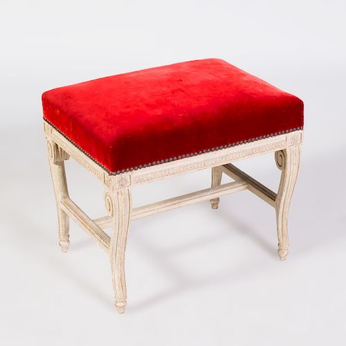 Louis XVI White Painted Tabouret, Stamped with a Tuileries Marque en Feu 