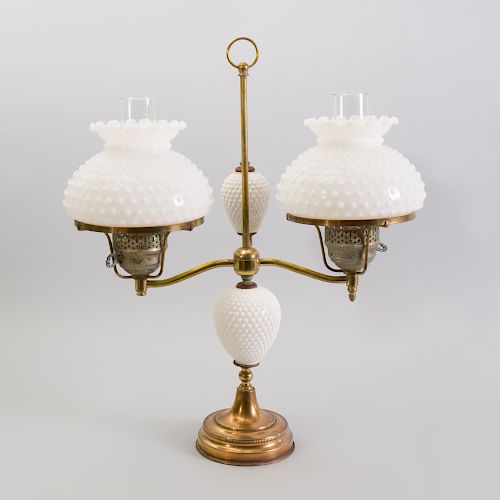 Victorian Style Brass and White Bubble Glass Lamp