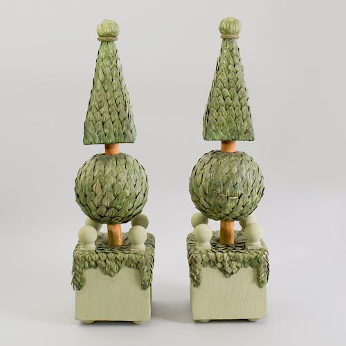 Pair of French Painted Plaster Garden Topiaries