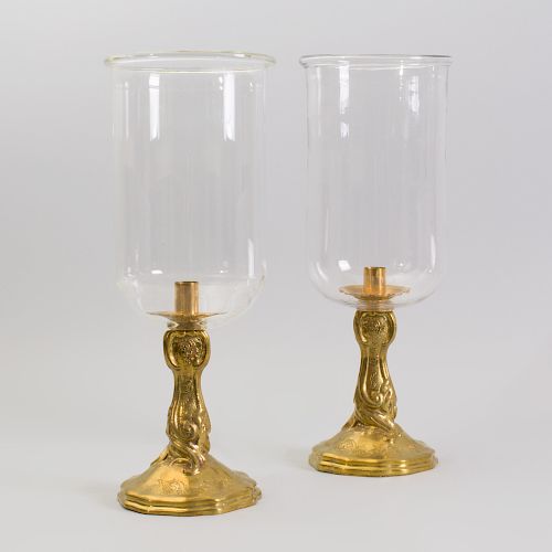 Pair of French Gilt-Metal and Glass Photophores