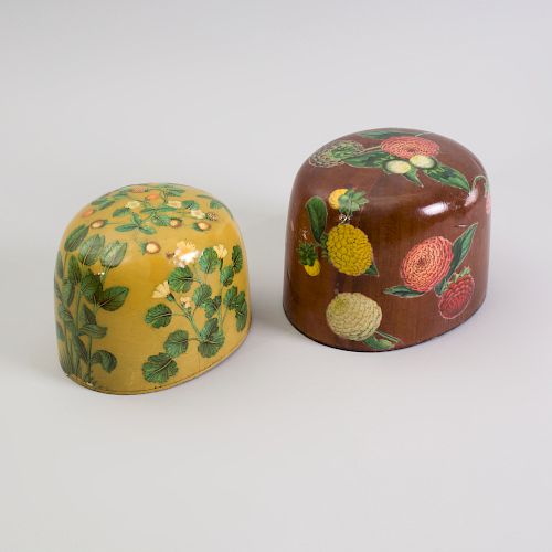 Two Painted and Decoupaged Hat Molds